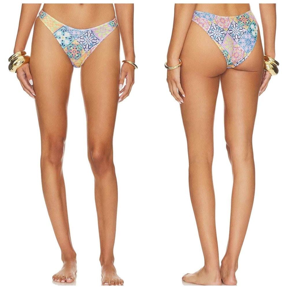 Gonza Revolve Swim Bikini Bottoms S Cheeky Boho Beach Pool Party Floral Blue